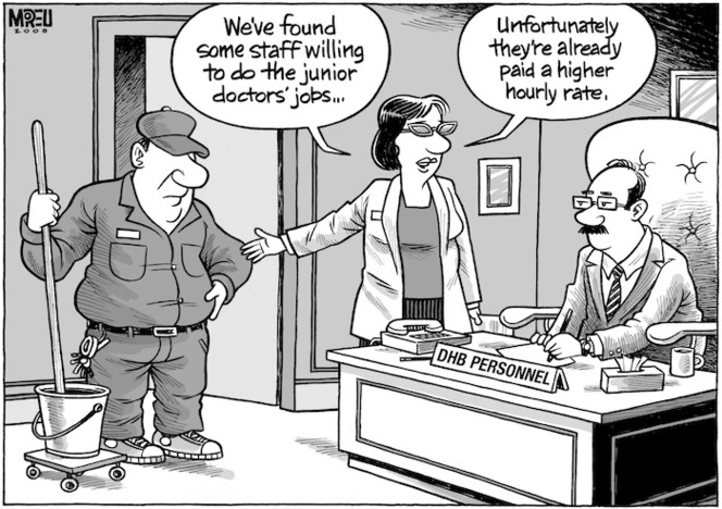 "We've found some staff willing to do the junior doctors' jobs... Unfortunately they're already paid a higher hourly rate." 23 April, 2008