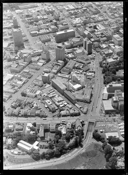 Auckland city commercial area and Wellesley Street underpass