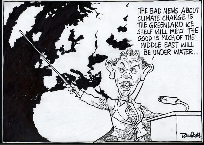 "The bad news about climate change is the Greenland ice shelf will melt. The good is much of the Middle East will be under water..." 28 March, 2006.