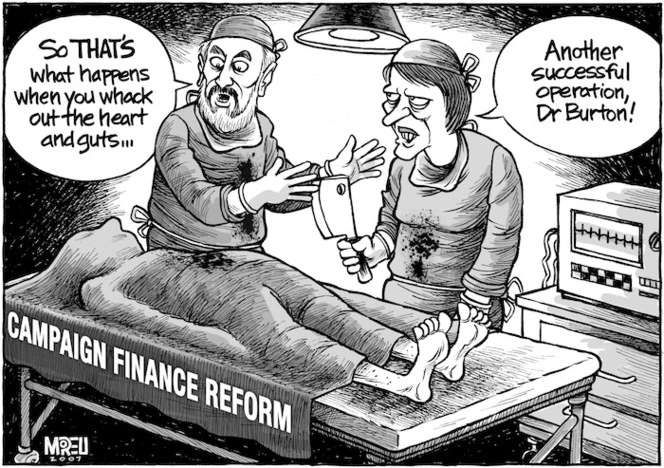 Campaign Finance Reform. "So that's what happens when you whack out the heart and guts..." "Another successful operation, Dr Burton!" 26 July, 2007