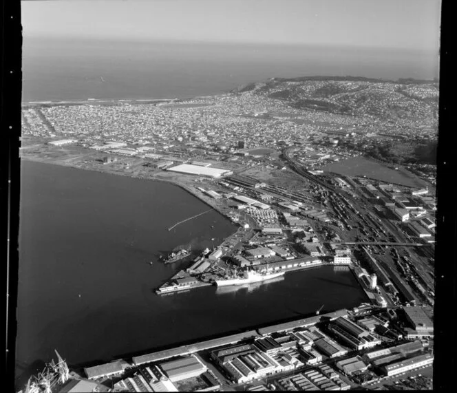 Dunedin city port area with wharves