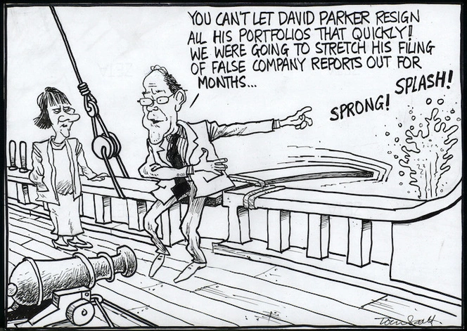 "You can't let David Parker resign all his portfolios that quickly! We were going to stretch his filing of false company reports out for months..." 22 March, 2006.
