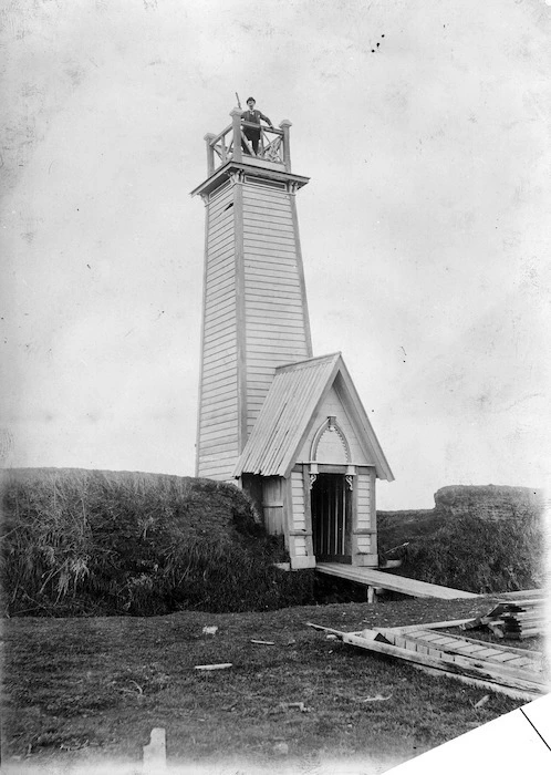 Man at the top of the watchtower, Manaia redoubt