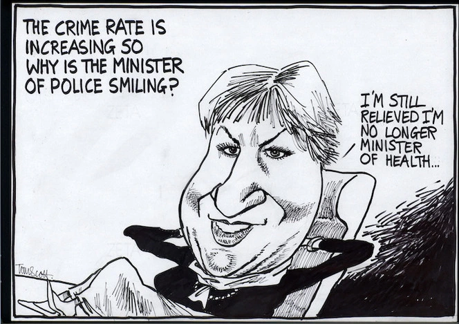 The crime rate is increasing so why is the Minister of Police smiling?" "I'm still relieved I'm no longer Minister of Health..." 5 October, 2006.