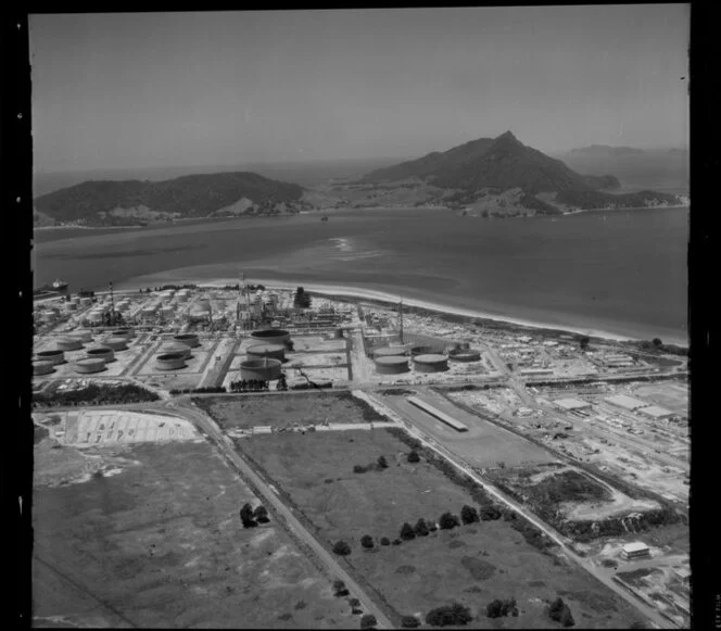 Coastal view featuring Marsden Point Oil Refinery, Whangarei District, Northland Region