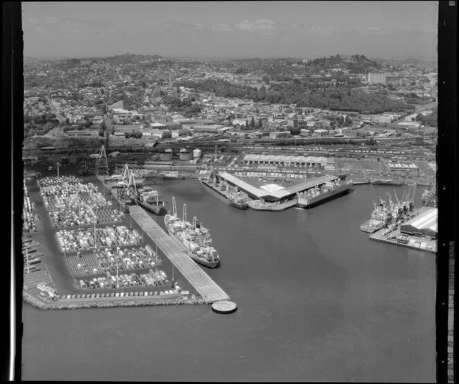 Container ships at Auckland wharves