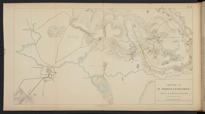 Sketch of Te Awamutu & Rangiawhia [i.e. Rangiawahia] / by Capt. G.R. Greaves, D.A.Q.M.G.