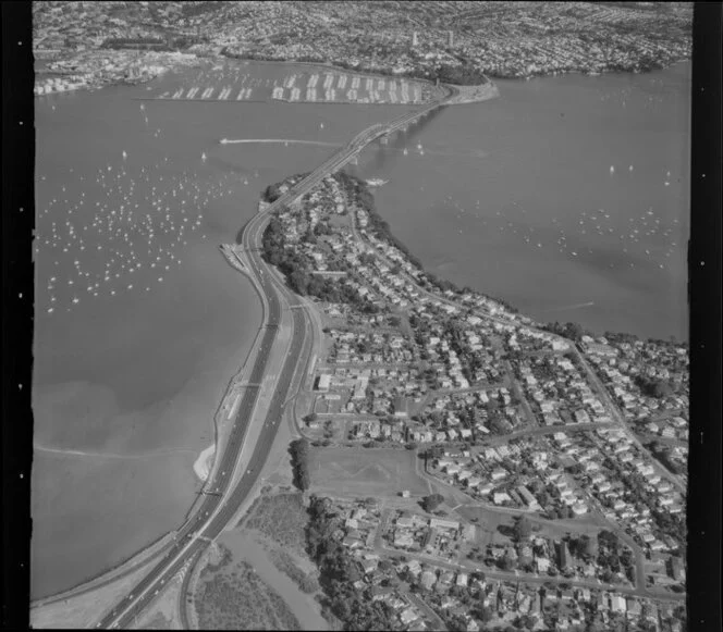 Auckland Harbour Bridge approaches, viewed from the North