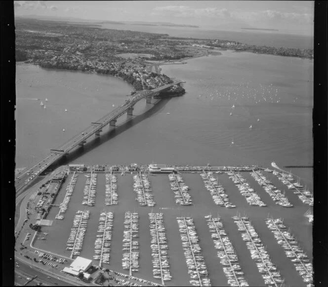 Auckland Harbour bridge, with Westhaven Marina