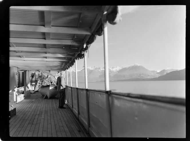 Unidentified man on board the SS Earnslaw including The Remarkables