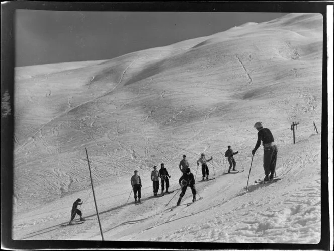 Skiers on Coronet Peak