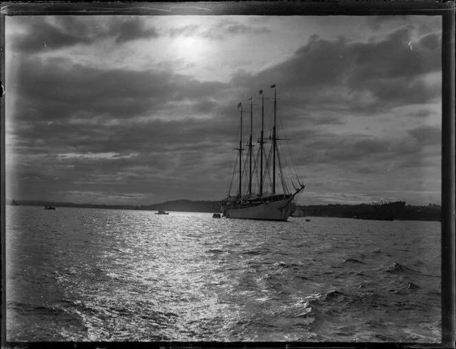 Sailing ship in the harbour, Auckland