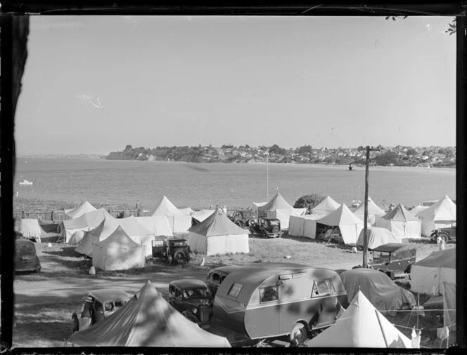 Camping at Takapuna, Auckland