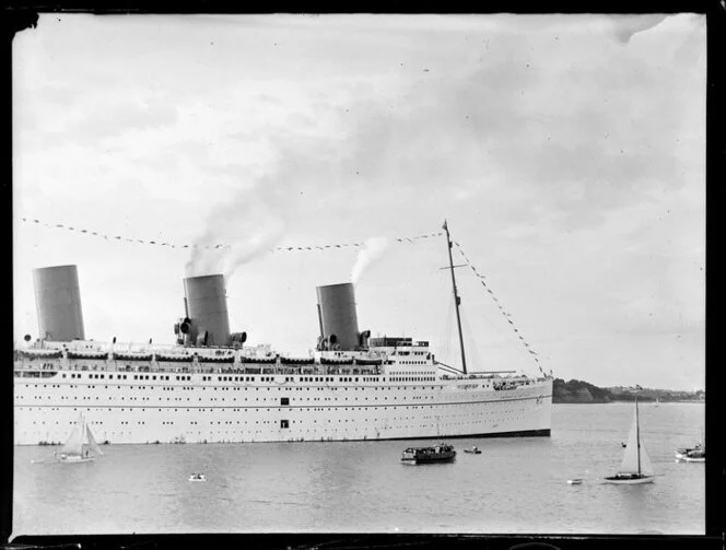 The passenger ship Empress of Britain on Waitemata Harbour, Auckland