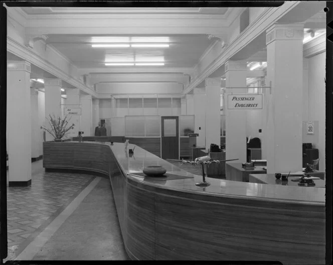 Interior of Pan American World Airways office, Windsor House, Queen Street, Auckland
