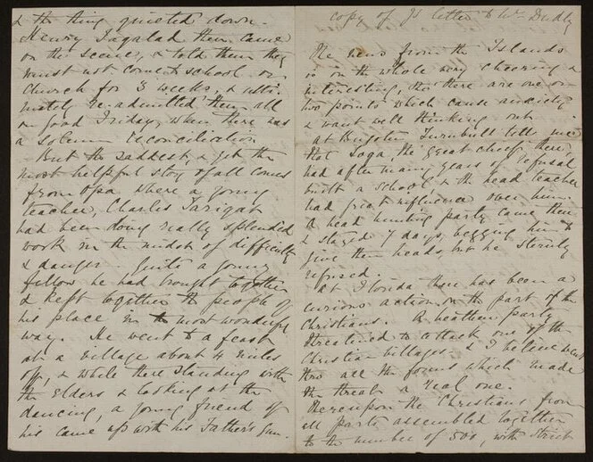 Copy of letter to Mr Dudley