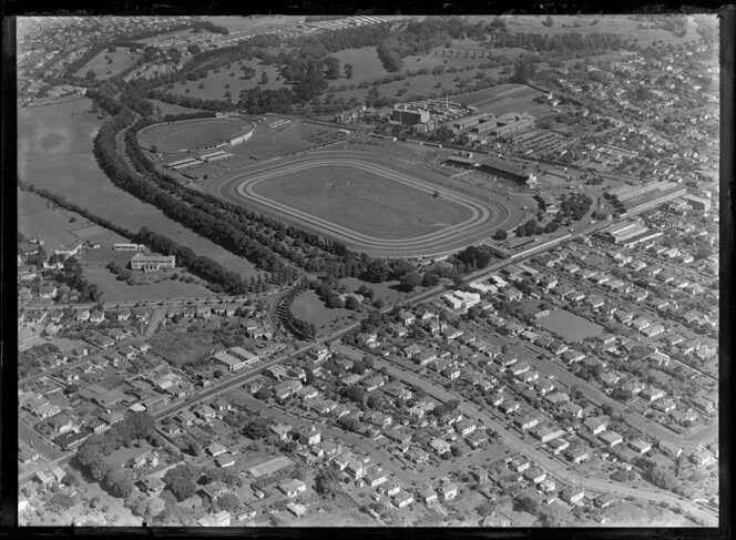 View including Alexandra Park trotting track, Auckland