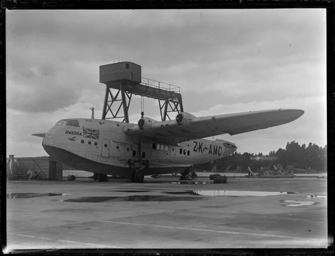 Tasman Empire Airways Ltd aircraft Awarua being dismantled at Hobsonville