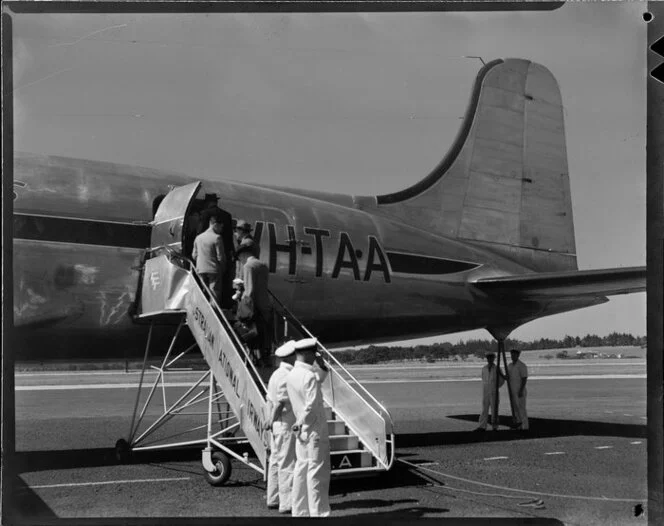 Passengers boarding the Trans Australia Airlines' Skymaster, John Eyre