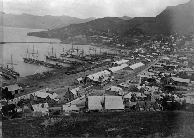 View toward the Lyttelton wharves and the surrounding area