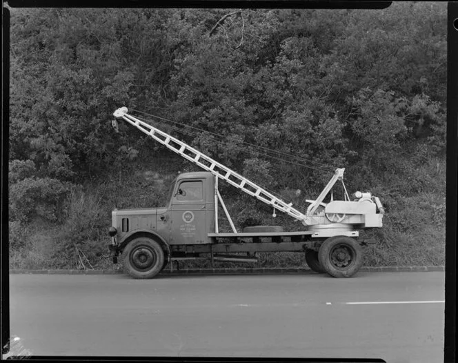 Shell Oil NZ Ltd, truck-mounted mobile crane, no 663, [Auckland?]