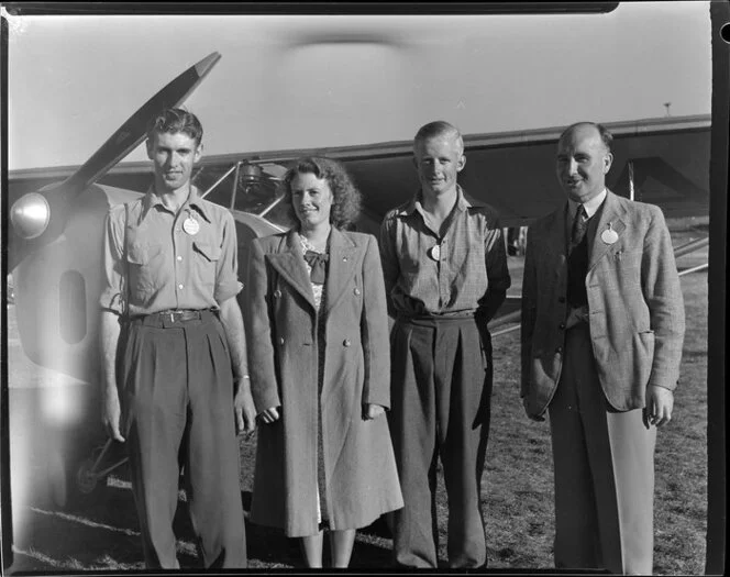 Royal New Zealand Air Command RAC Pageant at Mangere, prize winners from left to right are H N Brown, C E Fergusson, G Henderson, R B Hamilton