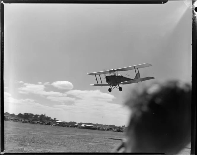 Royal New Zealand Air Command RAC Pageant at Mangere, de Havilland Tiger Moth aircraft in flight