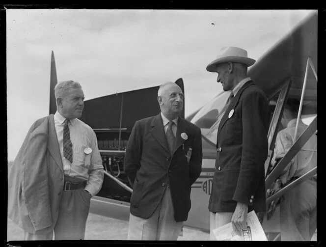 Royal New Zealand Air Command RAC pageant at Mangere, showing Doc Buchanan, Hume D Christie and Sir Keith Park