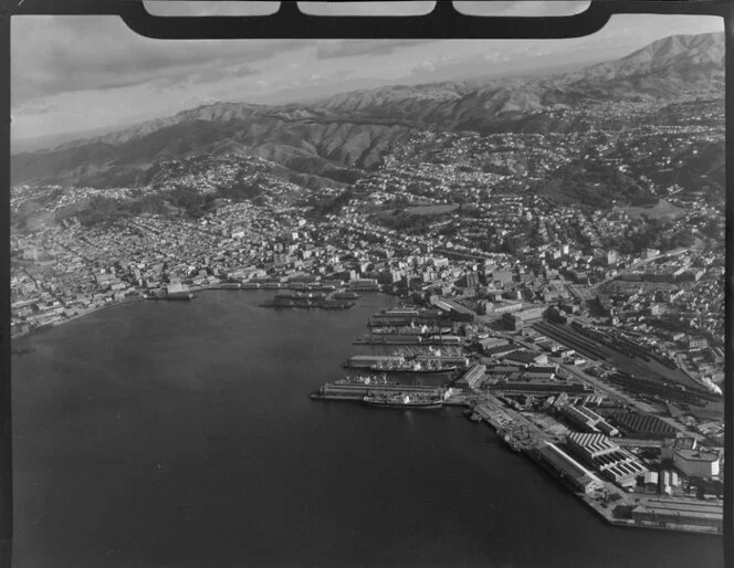 Wellington harbour and city across to the hills in the southwest