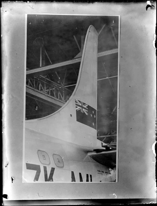 Tail of Short Solent Flying Boat seaplane, showing insignia of New Zealand flag