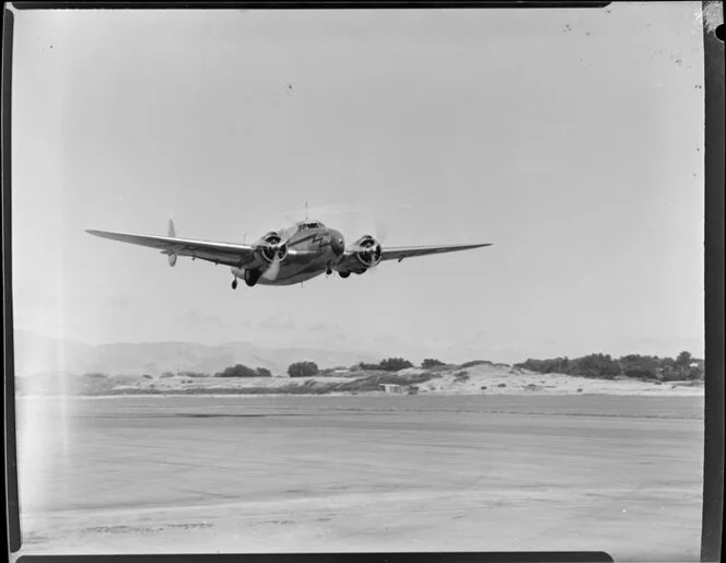 New Zealand National Airways Corporation Lockheed Lodestar airplane ZK-ANC, Paraparaumu airport