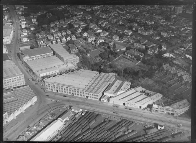 Railway yards and warehouses in Parnell, Auckland, including New Zealand Loan & Mercantile Agency