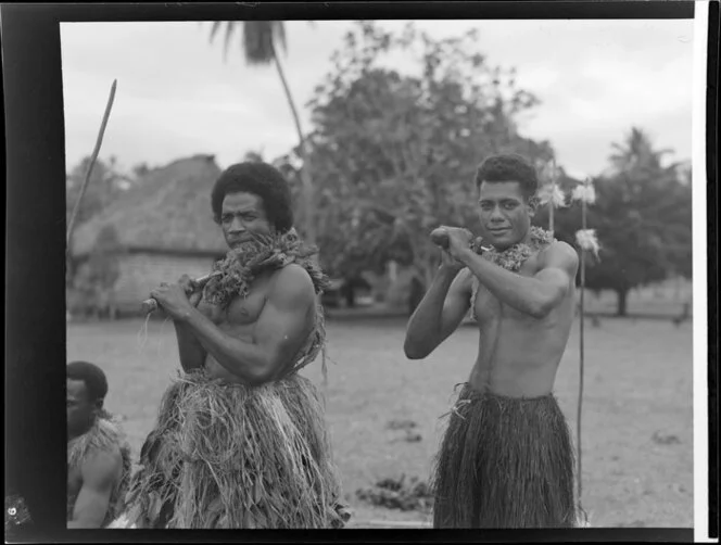 Two unidentified men at the meke, Lautoka, Fiji