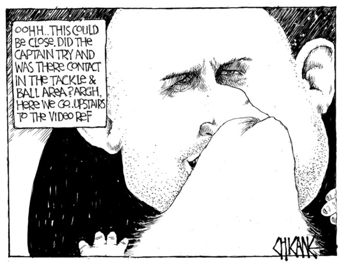 Winter, Mark 1958- :"Oohh... this could be close. Did the captain try and was there contact in the tackle and ball area? Argh, here we go... upstairs to the video ref". - 17 September 2011
