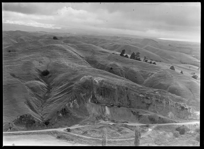 Hill being quarried and Maori trenches outside Napier