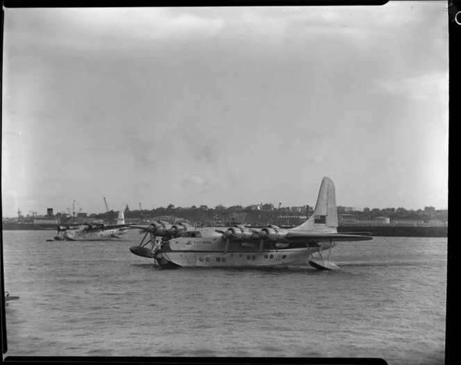 Tasman Empire Airways Ltd, Solent IV flying boat, RMA Awatere, ZK-AMN, Mechanics Bay, Auckland