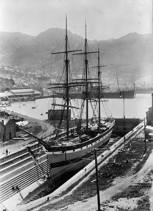 Ship Hermione in dry dock, Lyttelton