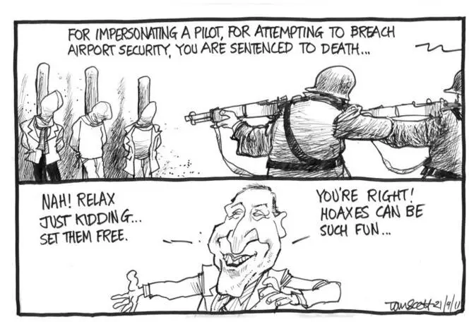 Scott, Thomas, 1947- :'For impersonating a pilot, for attempting to breach Airport security, you are sentenced to death...' 21 September 2011