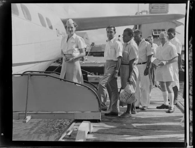 Tasman Empire Airways Ltd, courtesy flight, embarking passengers, Malau Anchorage, Fiji