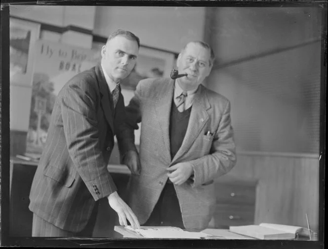 Mr J Veale from Tasman Empire Airways Ltd (left), and Mr G Dorman