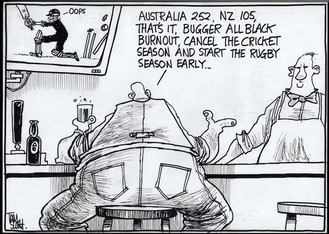 Australia 252, NZ 105, that's it, bugger All-Black burnout, cancel the cricket season and start the rugby season early... 5 December, 2005.