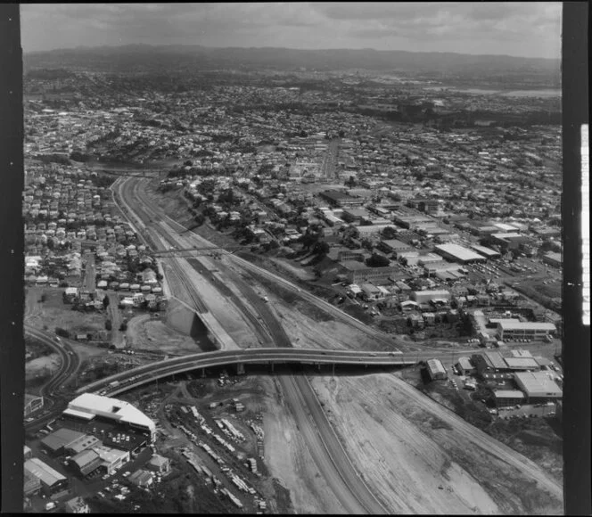 Grey Lynn, Auckland, showing motorway construction