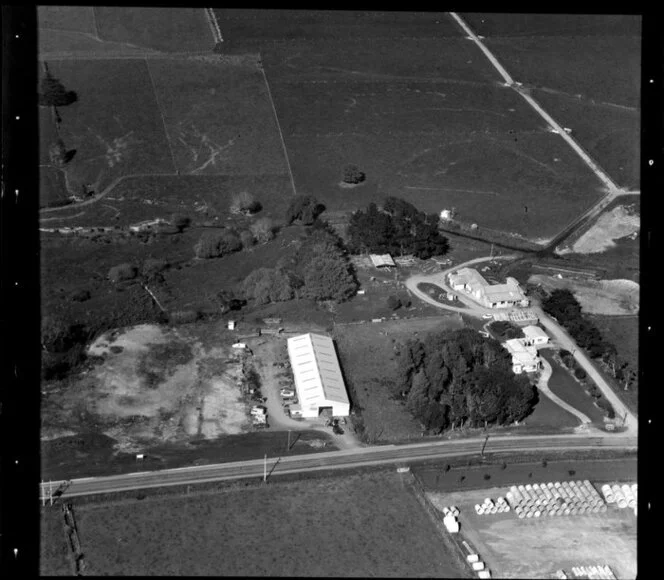 Unidentified factories and colonial villa in Manurewa-Papakura area, Auckland, including farmland