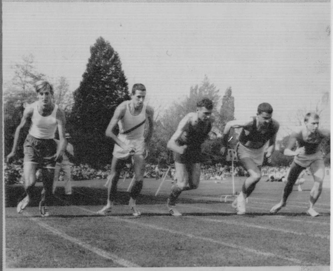 Runners at the start of the Masterton Gold Mile race, Masterton Golden Games, Masterton, Wairarapa