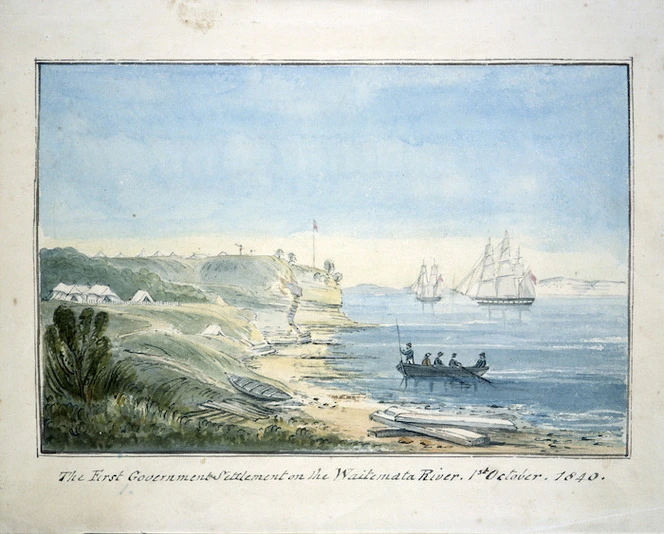 [Johnson, John] 1794-1848 :The first Government Settlement on the Waitemata River, 1st October 1840.