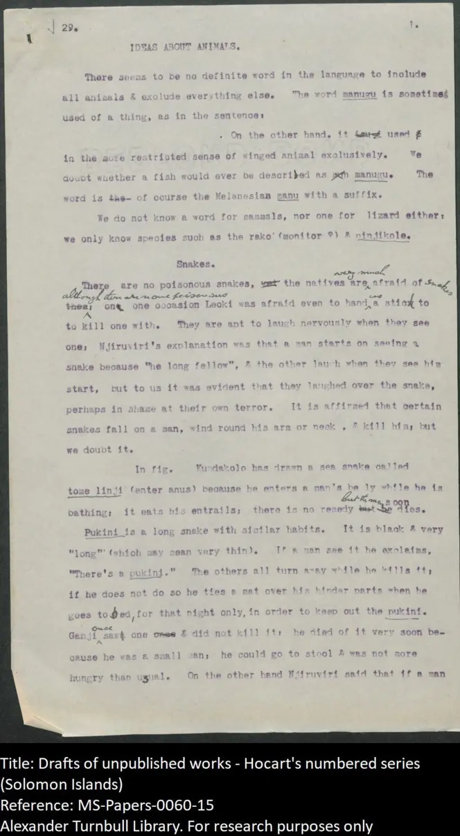 Drafts of unpublished works - Hocart's numbered series (Solomon Islands)