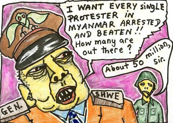 "I want every single protester in Myanmar arrested and beaten!! How many are out there?" "About 50 million sir." 8 October, 2007
