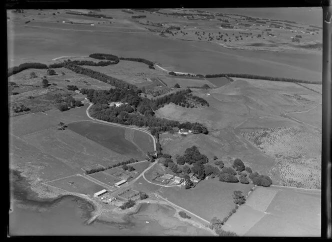 Puketutu Island, Manukau Harbour, Auckland Reigon, including farm buildings and houses