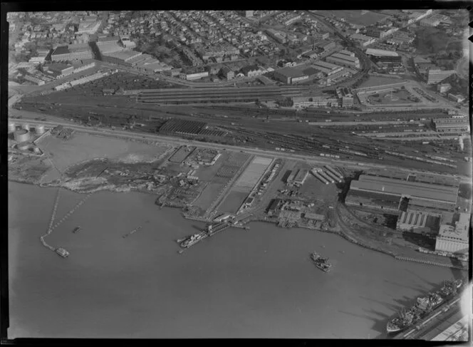 Import wharf under construction, Mechanics Bay, Auckland