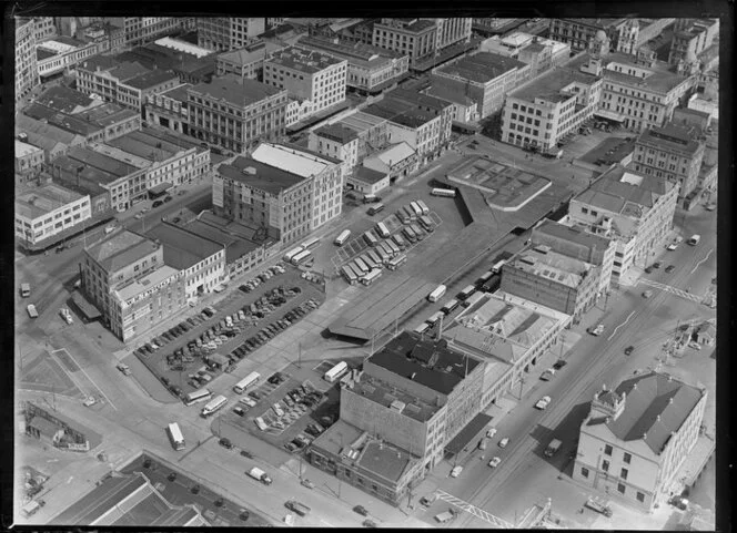 Radio Limited building, Quay Street, with the Auckland City bus terminal in the background